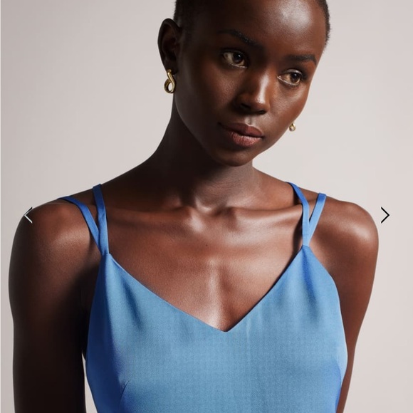 Ted Baker Blue Asymmetric Panelled Midi Slip Dress Size 6 (Ted Baker Size 2) - Picture 2 of 16